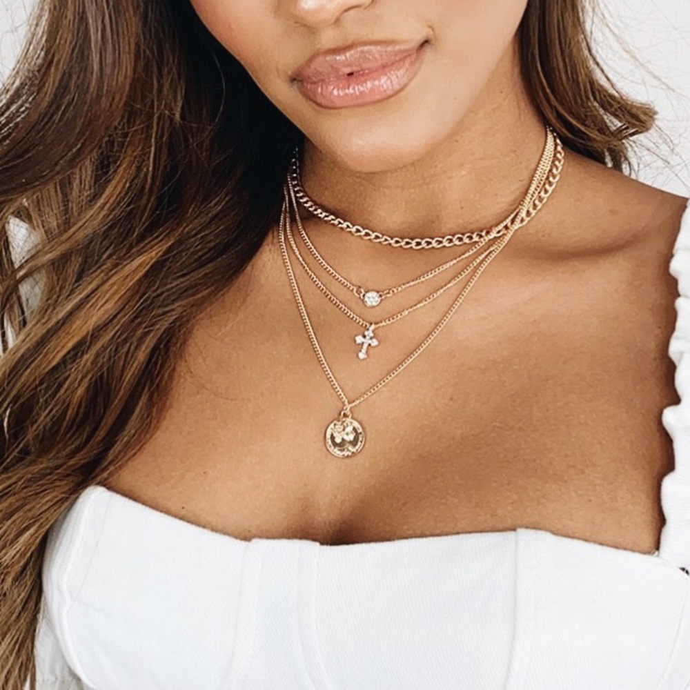 Gold Cross and Chains Layered Necklace ✨